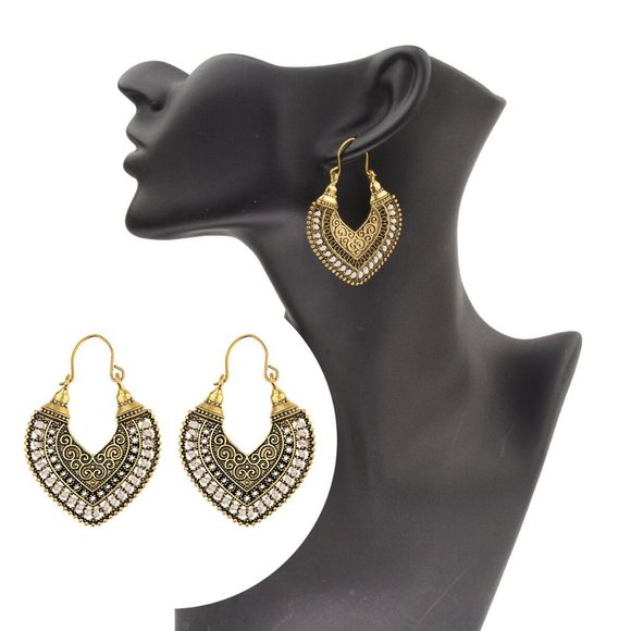 Boho Tibetan Hook Ethnic Gypsy White/Gold Dangle Earrings w/Free Shipping!! - Picture 1 of 4